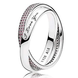 Pandora Silver and Pink Interlocking Ring with Gemstones